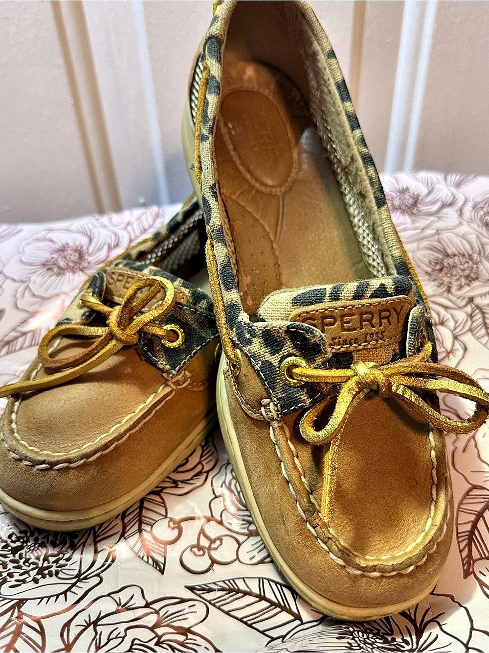 Sperry Angelfish Leopard Boat Shoes Brown & Gold